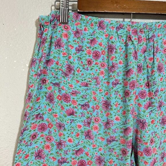 VTG 90s April Cornell Floral Pants S Blue 100% Rayon Cottagecore Straight Leg - Picture 5 of 7